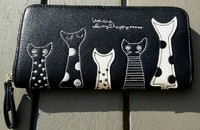 Portemonnaie noir avec 5 chats