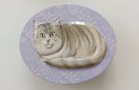 Boîte ovale lila avec chat