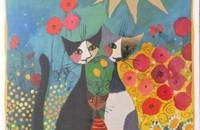 Rosina Wachtmeister carte pliante Chats dans champ de fleurs