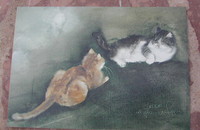 Carte postale d'art chats Dédé Moser Mink-Mouse e el Rossign