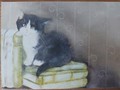 Carte postale d'art chats Dédé Moser Le petit CHAT qui lisait du matin au soir...