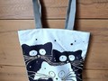 Sac porté épaule chats noir et chat blanc