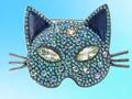 Broche tête de chat strass en bleu turquois