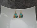 Boucles d'oreilles 2 chats turquois-jaune