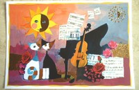 Carte postale Rosina Wachtmeister "Chats avec violoncelle"