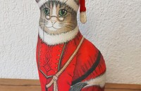 Coussin chat père noël butoir de porte