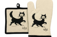 Gant de cuisine et manique Albert Dubout chat en balade