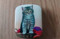 Petite boîte en métal avec chaton tigré C
