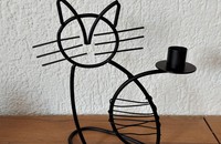 Chat porte-bougie en métal