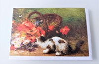 Carte pliante chat avec panier de fleurs
