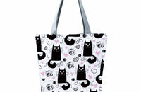 Sac porté épaule chats noir avec cœur et pelotes des laines