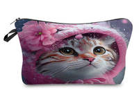 Trousse de maquillage chat avec bonnet rose