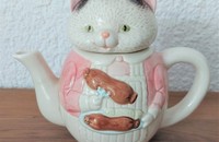 Vintage Théière chat humanisé avec saucisses