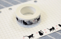 Ruban adhésif Masking Tape Washi avec chats noir