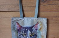 Sac porté épaule chat aquarelle