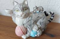 Théière Chat et chatons avec laine 