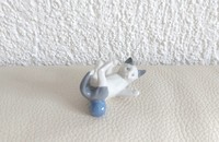 Petit chat miniature couché avec balle bleu