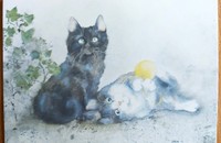 Carte postale d'art chats Dédé Moser Un rotol de lana