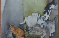 Carte postale d'art chats Dédé Moser E mi??