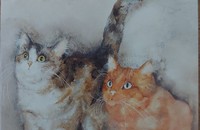 Carte postale d'art chats Dédé Moser The purring CATS