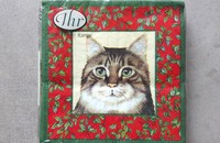 Petites serviettes Noël rouge avec 4 portraits de chats 