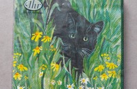 Serviettes vertes avec chat noir