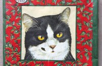 Noël serviettes rouge avec 4 portraits de chats