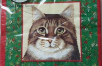  Noël serviettes vertes avec 4 portraits de chats