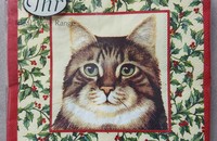 Hiver serviettes ecru 4 portraits de chats 