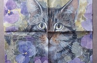 Linge de cuisine chats TABBY WITH PANSIES