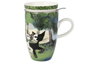 Rosina Wachtmeister tasse à thé chats Una passeggiata nel verde avec couvercle et passeoir