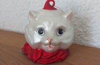 Grande boule de noël  tête de chat blanc