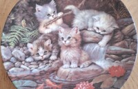 Assiette de collection chats Près de l'étang de nénuphars