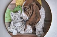 Assiette de collection Kaiser chaton avec chien