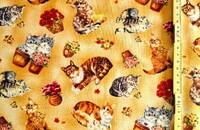 Tissu chats avec fleurs