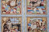Tissu avec 6 grandes images chats