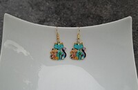 Boucles d'oreilles 2 chats turquois-jaune