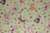 Tissu vert tilleul "chats rigolots à traits d'or" 