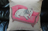 Coussin chat blanc "La Duchesse"