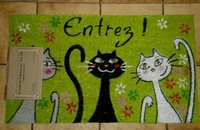 Tapis de porte vert en noix de coco "Entrez" CHAT CHAT CHAT