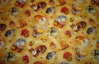 Tissu chats avec fleurs